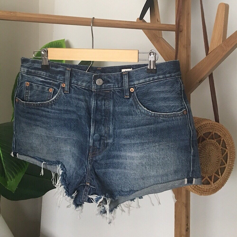 Levi's Distressed Dark Blue Denim Jean Shorts
